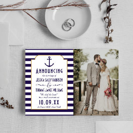 Foto på Nautisk marin och vit Rand Anchor Bröllop Meddelande