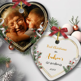 Foto på New Grandma Baby Holly Gräs Guld Ram Julgransprydnad Keramik
