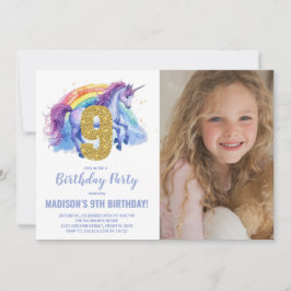 Foto på nionde rabuboet Unicorn Birthday-inbjudan Inbjudningar