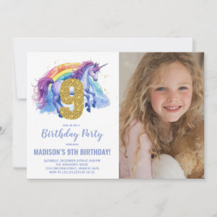 Foto på nionde rabuboet Unicorn Birthday-inbjudan Inbjudningar
