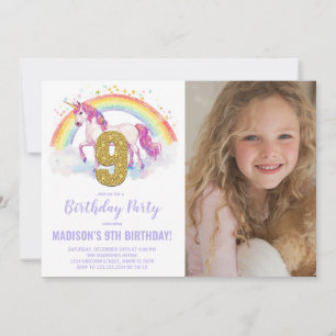 Foto på nionde rabuboet Unicorn Birthday-inbjudan Inbjudningar