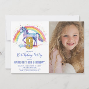 Foto på nionde rabuboet Unicorn Birthday-inbjudan Inbjudningar