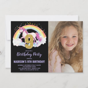 Foto på nionde rabuboet Unicorn Birthday-inbjudan Inbjudningar