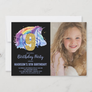 Foto på nionde rabuboet Unicorn Birthday-inbjudan Inbjudningar