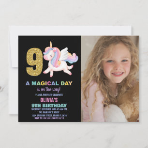 Foto på nionde rabuboet Unicorn Birthday-inbjudan Inbjudningar