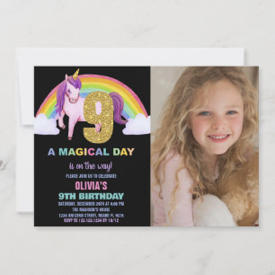 Foto på nionde rabuboet Unicorn Birthday-inbjudan Inbjudningar