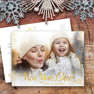Foto på nya års Cheer Modern Script Chic Guld Dots Helg Vykort