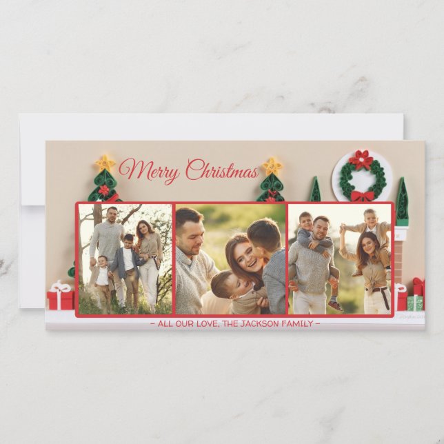 Foto på Pappert Quilling-julkort för papperskorgar Julkort (Framsida)