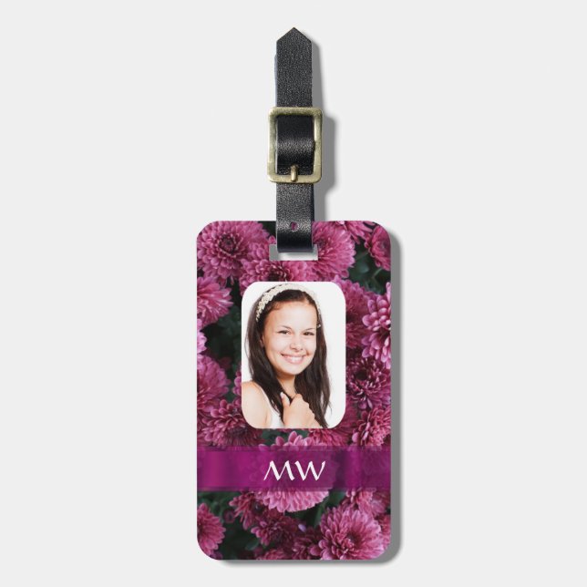 Foto på personlig för rosa blommigt bagagebricka (Vertikal Framsida)