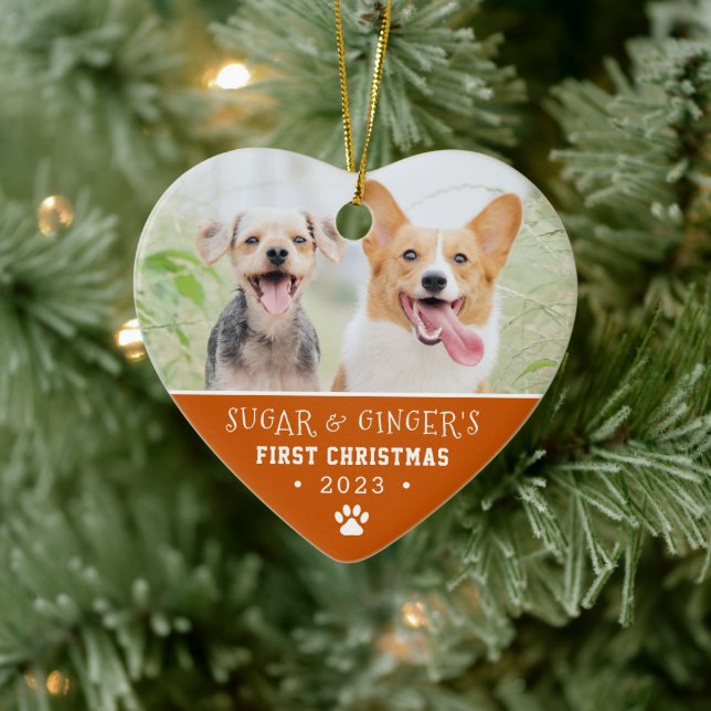 Foto på Pets första julpaw Skriv ut Orange Julgransprydnad Keramik (Träd)