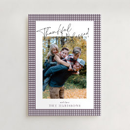 Foto på plum Gingham Thankful & Blsed Thanksgiving Inbjudningar
