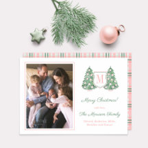 Foto på Preppy Rosa Grönt Monogram God jul
