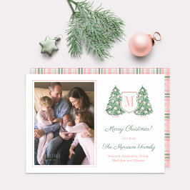 Foto på Preppy Rosa Grönt Monogram God jul Julkort