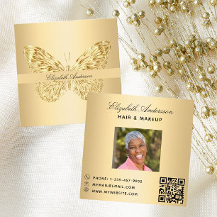 Foto på QR-kodskript för Butterfly guld Fyrkantigt Visitkort