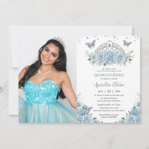 Foto på Quinceañera Baby blue Ro Silver Krona Inbjudningar