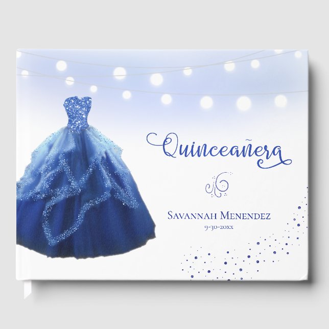 Foto på Quinceanera Navy Blue Gown String Ljus Gästböcker (Framsida)