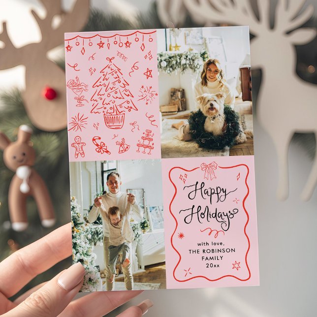 Foto på Quirky Script Retro God jul Bows 2 Julkort (Skapare uppladdad)