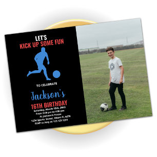 Foto på Red Blue Running Soccer Birthday-inbjudnin Inbjudningar