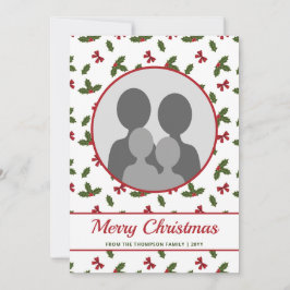 Foto på Red Bows och Holly Plants Mönster Anpassni Julkort