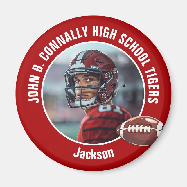 Foto på Red High School Football Player Magnet (Framsidan)