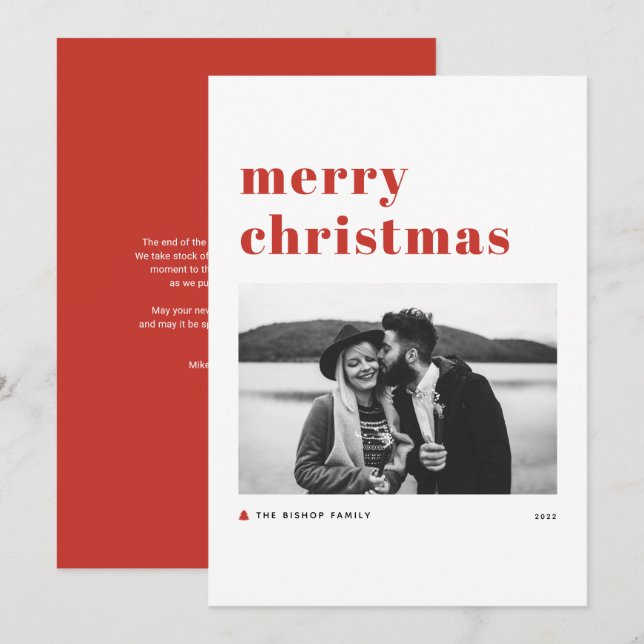 Foto på Red Retro Fold Typography God jul Julkort (Fram/baksida)