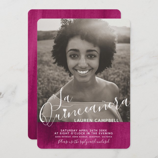 Foto på Red rosa modern art La Quinceañera Inbjudningar (Fram/baksida)
