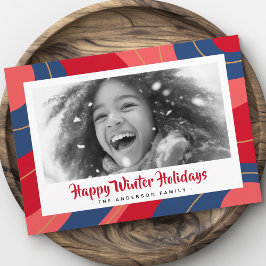 Foto på Red rosa mörk blått retro god jul Julkort