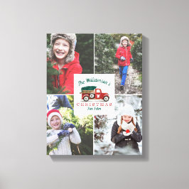 Foto på Red Vintage Lastbil-familjen Julgran Canvastryck