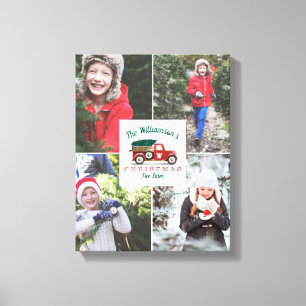 Foto på Red Vintage Lastbil-familjen Julgran Canvastryck