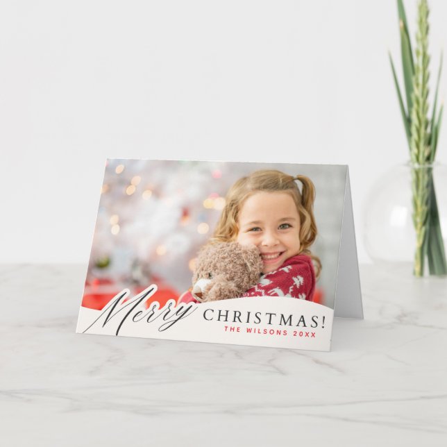 Foto på Red & White Snowflake God jul Anpassningsb Kort (Framsida)