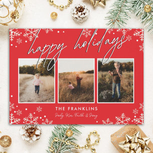 Foto på Red & White Snowflake Script Glad helg Julkort