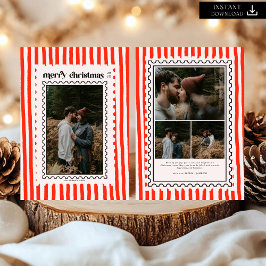 Foto på Retro God jul Frimärke Sripes-familjen Julkort