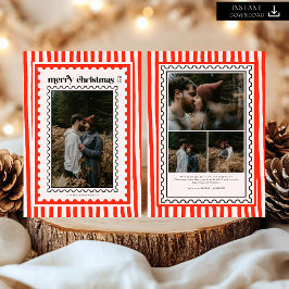 Foto på Retro God jul Frimärke Sripes-familjen Julkort