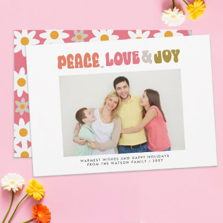 Foto på Retro Groovy Peace Kärlek Joy Typography Julkort