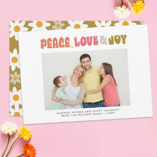 Foto på Retro Groovy Peace Kärlek Joy Typography Julkort