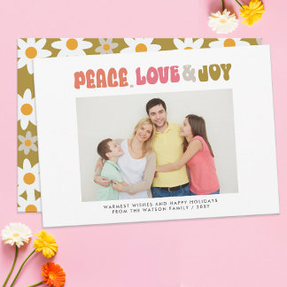 Foto på Retro Groovy Peace Kärlek Joy Typography Julkort