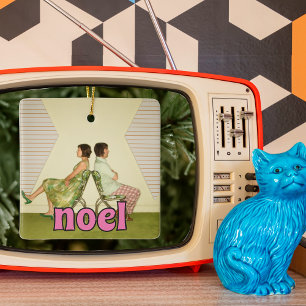 Foto på Retro Rosa Noel Message Anpassningsbar Pho Julgransprydnad Keramik