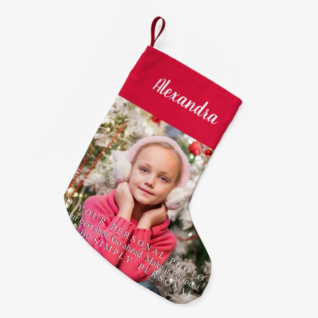 Foto på röd och vit Personlig Liten Julstrumpa (Framsidan (Hängande))