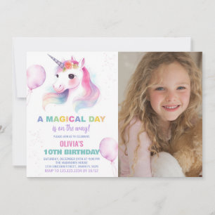 Foto på rosa Balloons Unicorn Birthday-inbjudninga Inbjudningar