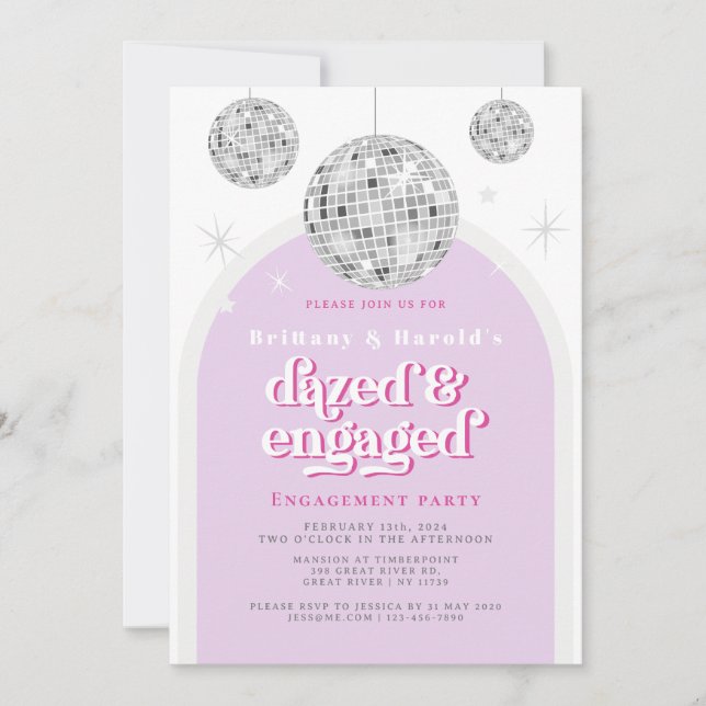 Foto på rosa Elegant Retro Disco Förlovning  Inbjudningar (Framsida)