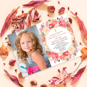 Foto på rosa färg i för första Heligan Communion Inbjudningar