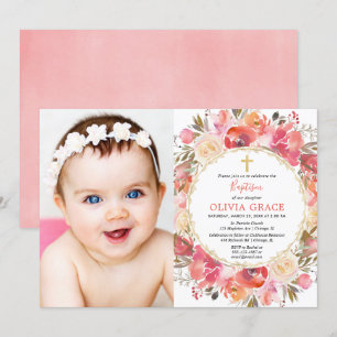 Foto på rosa Flickbaptism i koraller Inbjudningar