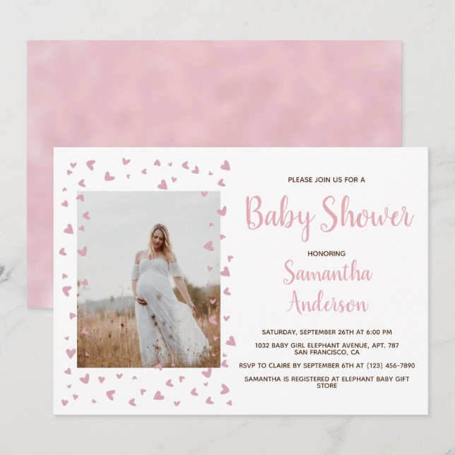 Foto på  Rosa för Elegant av babybabyer Inbjudningar (Fram/baksida)