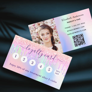 Foto på rosa holograf glitter qr-kod lojalitetskort