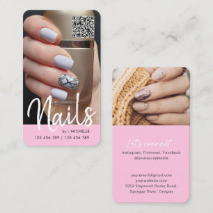 Foto på rosa Modern chic QR nagel Visitkort