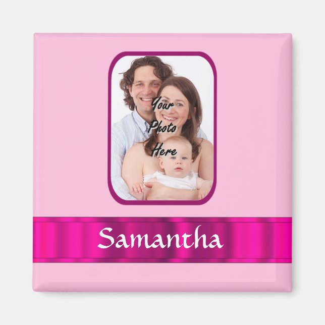 Foto på rosa personlig magnet (Framsidan)