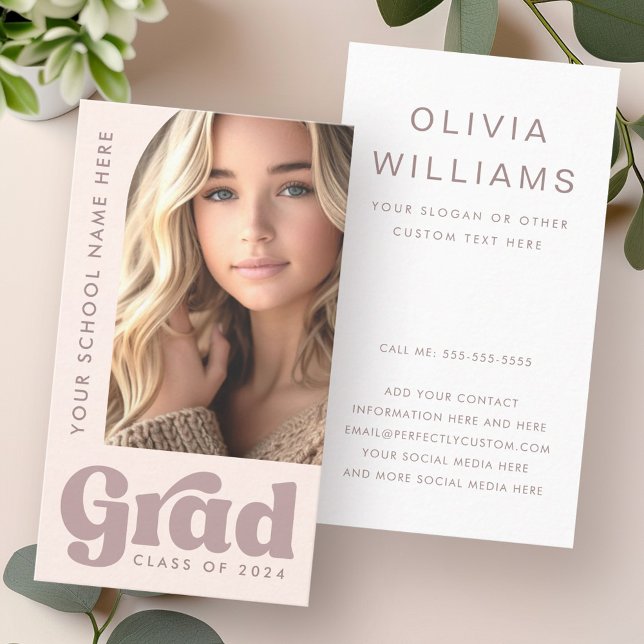 Foto på  rosa retro grad student studenten visitkort (Blush pink retro grad student graduation photo business card)