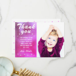 Foto på Rosa Star Metallic Girly Birthday Tack Kort