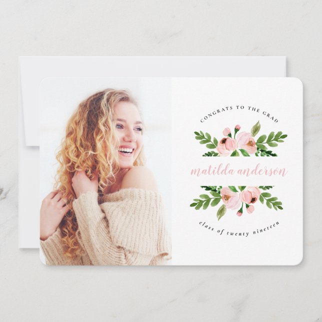 Foto på  rosa vattenfärgen blommigt studenten meddelande (Framsida)