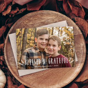 Foto på Rustic Blated and Gratsible Thanksgiving Julkort